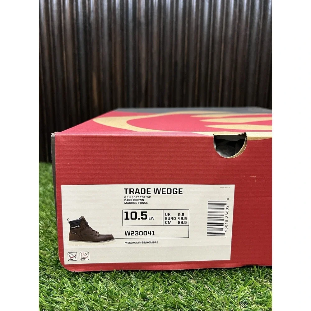 Size 10.5 EW - Wolverine TRADE WEDGE 6 IN SOFT TOE WP DARK BROWN  W230041